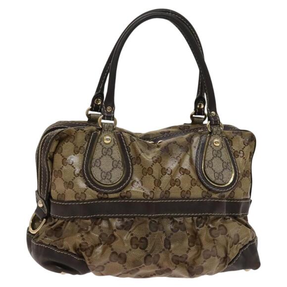 GUCCI GG Crystal Hand Bag Coated Canvas Brown Gold - Picture 1 of 16